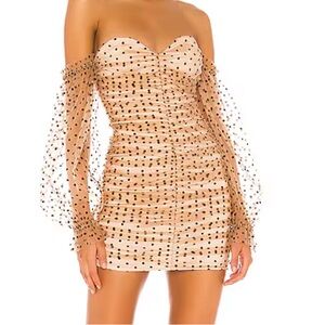 Revolve Majorelle Secrets Dress in Dark Nude with Black Felt Dots Size Small